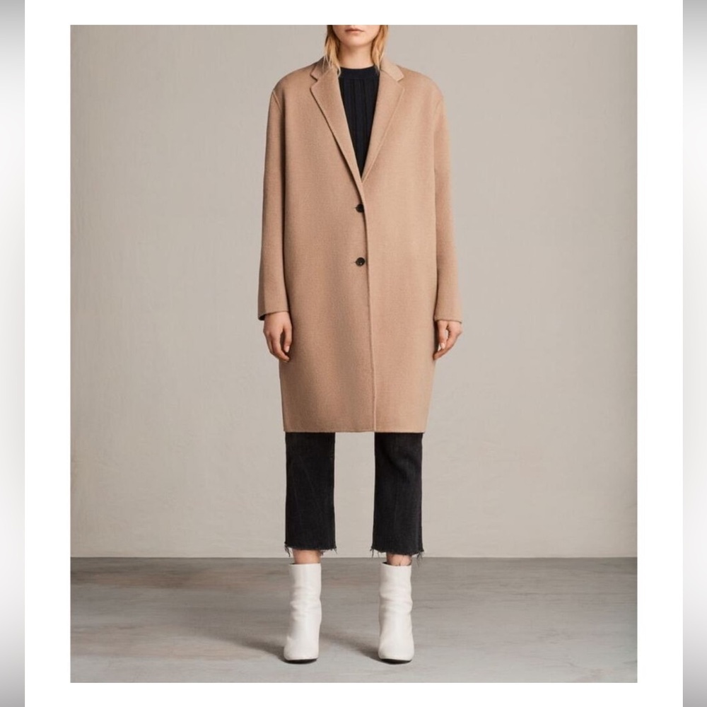 All Saints Anya Wool Blend Coat Camel Size Small